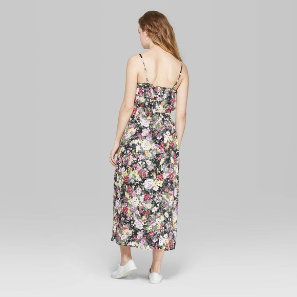 Floral Print Strappy Tie Front Midi Slip Dress - Picture 2 of 3